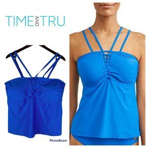 NEW Time and Tru Tankini Swimsuit Top 1X 16W 18W Blue Strappy Cruise Beach